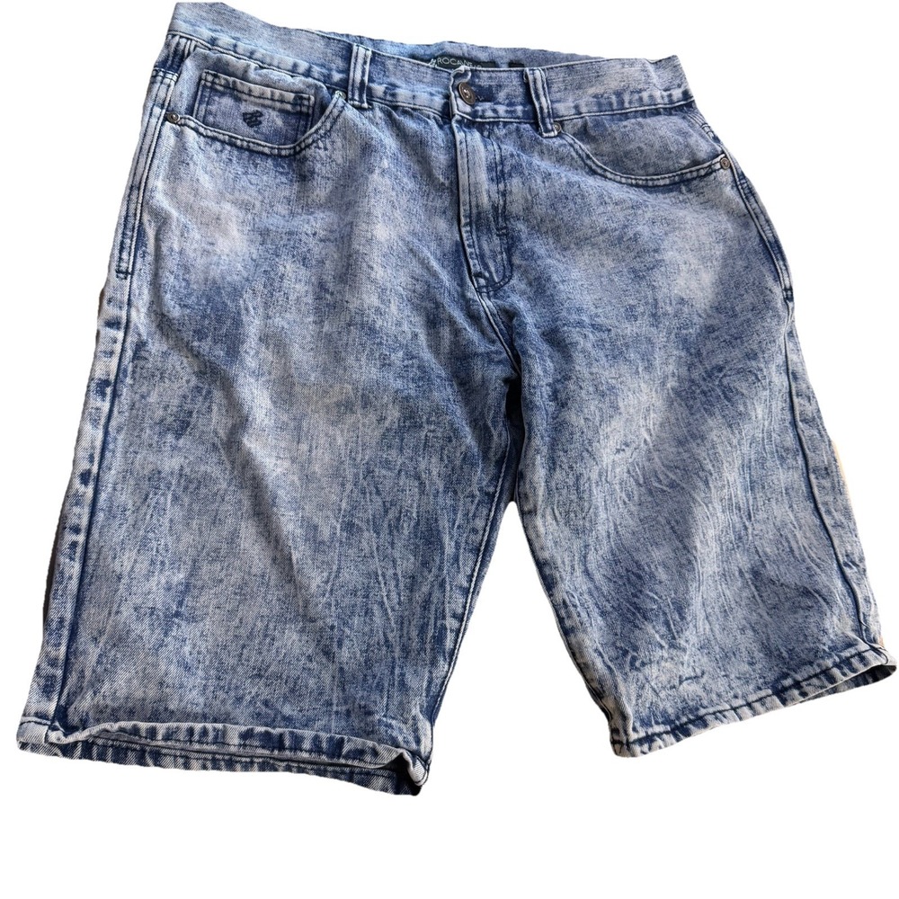 Rocawear Men's Denim Shorts W36 Acid‎ Wash Y2K Baggy Long Hip Hop